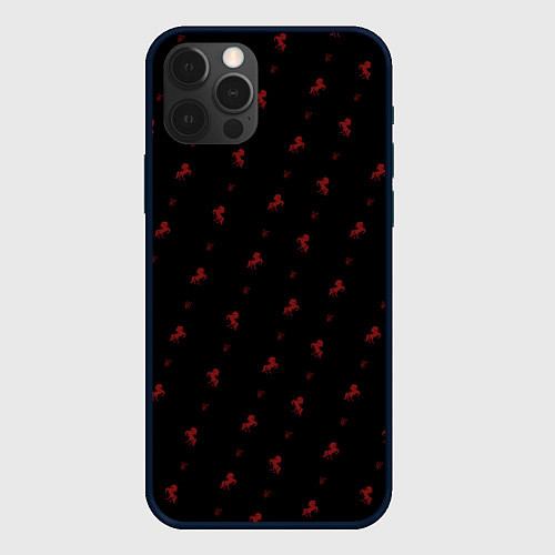 Чехол iPhone 12 Pro Max Красный конь паттерн / 3D-Черный – фото 1