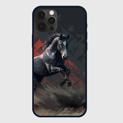 Чехол iPhone 12 Pro Max Лошадь в прыжке / 3D-Черный – фото 1