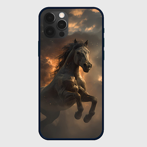 Чехол iPhone 12 Pro Max Лошадь в прыжке на фоне неба / 3D-Черный – фото 1