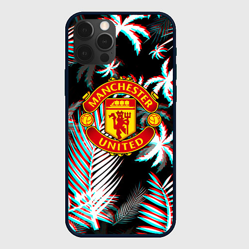 Чехол iPhone 12 Pro Max Манчестер Юнайтед тропики глитч / 3D-Черный – фото 1