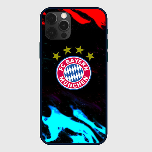 Чехол iPhone 12 Pro Max Бавария Мюнхен неоновый огонь / 3D-Черный – фото 1