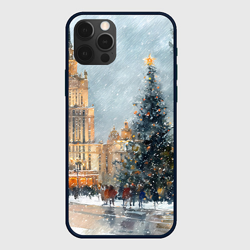 Чехол iPhone 12 Pro Max Новогодняя Москва / 3D-Черный – фото 1