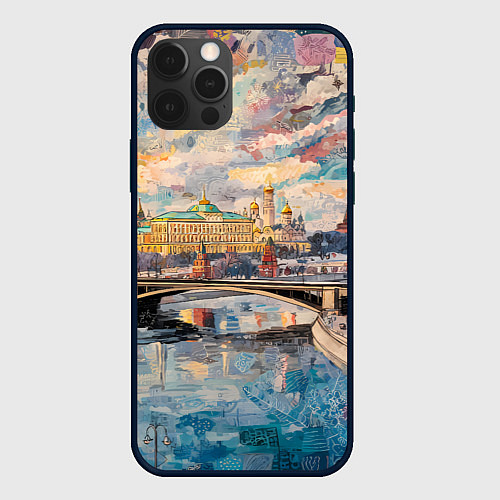 Чехол iPhone 12 Pro Max Зимняя Москва с абстрактным небом / 3D-Черный – фото 1