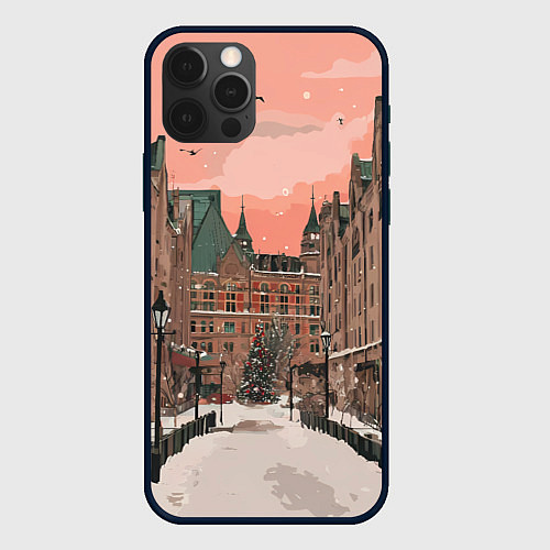 Чехол iPhone 12 Pro Max Новогодний Московский двор / 3D-Черный – фото 1