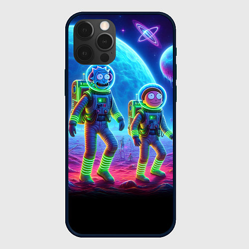 Чехол iPhone 12 Pro Max Рик и Морти на сказочной неоновой планете / 3D-Черный – фото 1