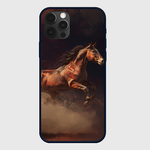 Чехол iPhone 12 Pro Max Лошадь в прыжке из пыли / 3D-Черный – фото 1