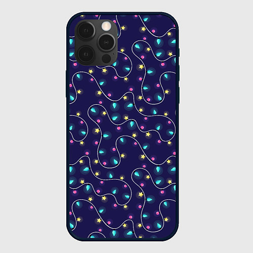 Чехол iPhone 12 Pro Max Новогодние гирлянды / 3D-Черный – фото 1