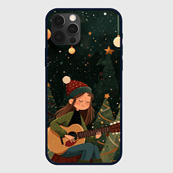 Чехол для iPhone 12 Pro Max Новогодняя гитаристка, цвет: 3D-черный