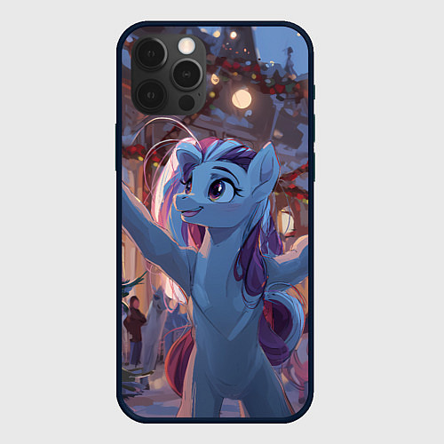 Чехол iPhone 12 Pro Max Лошадка наслаждается новым годом / 3D-Черный – фото 1