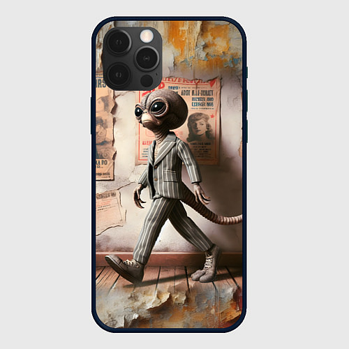 Чехол iPhone 12 Pro Max Пришелец в костюме в полосочку / 3D-Черный – фото 1