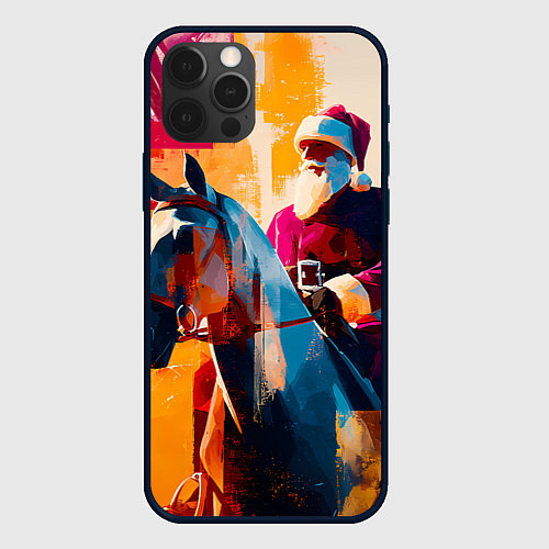 Чехол iPhone 12 Pro Max Дед Мороз на коне / 3D-Черный – фото 1