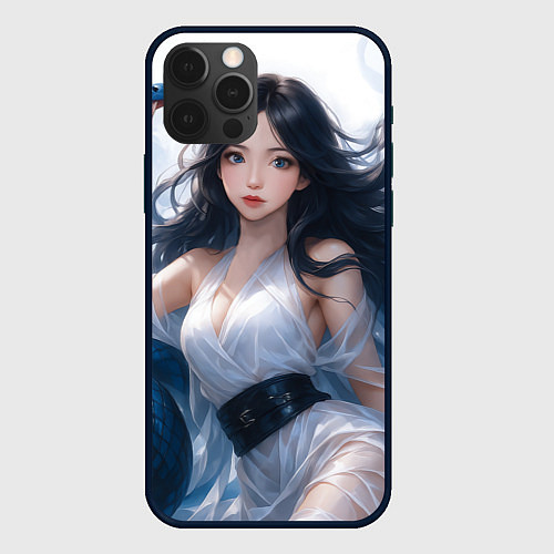 Чехол iPhone 12 Pro Max Синий змей и девушка / 3D-Черный – фото 1