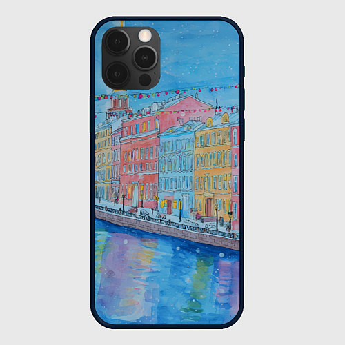 Чехол iPhone 12 Pro Max Новогодний рисованный Санкт-Петербург / 3D-Черный – фото 1