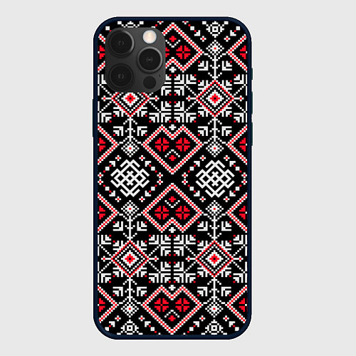 Чехол iPhone 12 Pro Max Славянский орнамент обережный / 3D-Черный – фото 1