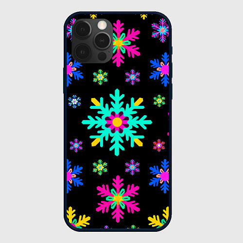 Чехол iPhone 12 Pro Max Снежинки ретро / 3D-Черный – фото 1