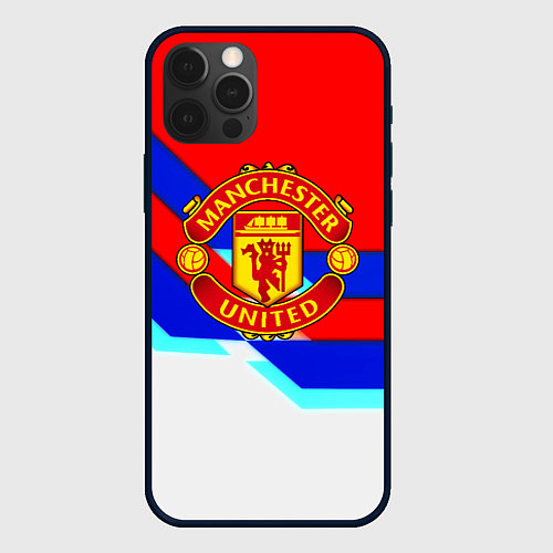 Чехол iPhone 12 Pro Max Манчестер Юнайтед полосы геометрия / 3D-Черный – фото 1
