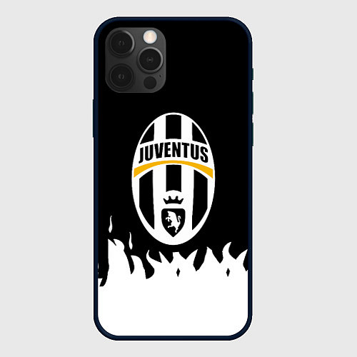 Чехол iPhone 12 Pro Max Ювентус белый огонь текстура / 3D-Черный – фото 1