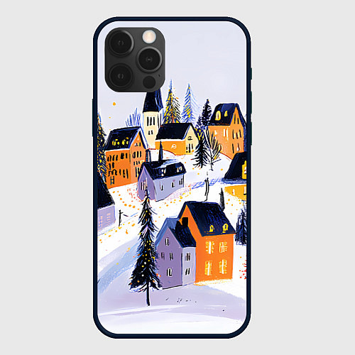 Чехол iPhone 12 Pro Max Новогодние домики на горе / 3D-Черный – фото 1