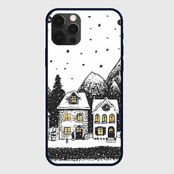 Чехол для iPhone 12 Pro Max Черно-белый новогодний город, цвет: 3D-черный