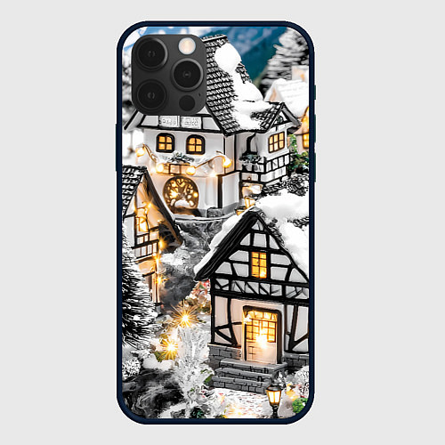 Чехол iPhone 12 Pro Max Объемные новогодние дома / 3D-Черный – фото 1