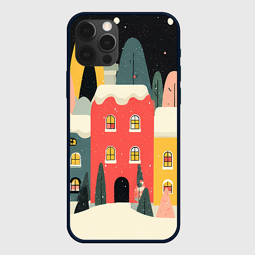 Чехол iPhone 12 Pro Max Разноцветные новогодние дома / 3D-Черный – фото 1