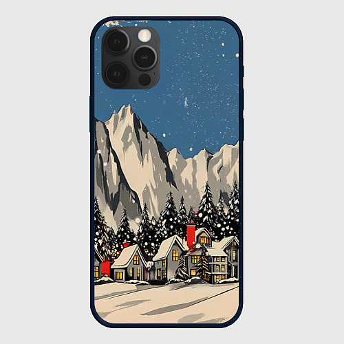 Чехол iPhone 12 Pro Max Небольшой новогодний город в горах / 3D-Черный – фото 1