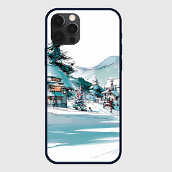 Чехол для iPhone 12 Pro Max Дома и елки - Новый год, цвет: 3D-черный