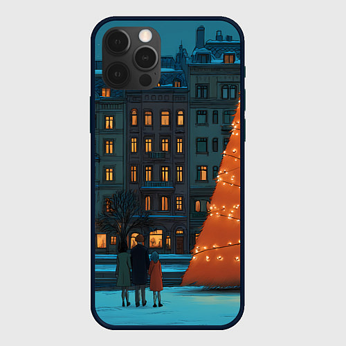 Чехол iPhone 12 Pro Max Городская светящаяся елка / 3D-Черный – фото 1