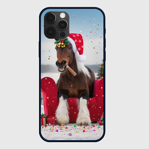 Чехол iPhone 12 Pro Max Новогодний конь / 3D-Черный – фото 1