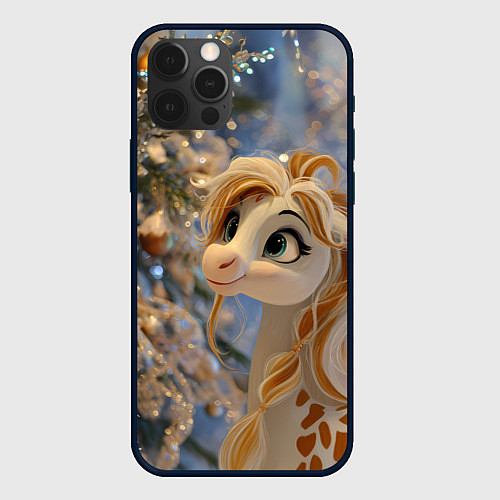 Чехол iPhone 12 Pro Max Новогодняя лошадка в крапинку / 3D-Черный – фото 1