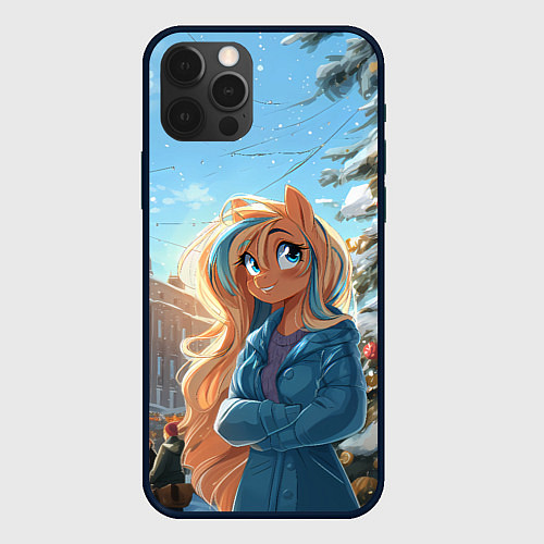 Чехол iPhone 12 Pro Max Лошадка на новогодней площади / 3D-Черный – фото 1