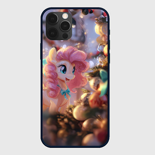 Чехол iPhone 12 Pro Max Милая новогодняя лошадка с крыльями / 3D-Черный – фото 1