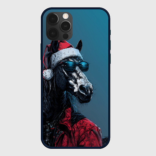 Чехол iPhone 12 Pro Max Лошадь в новогоднем стиле / 3D-Черный – фото 1