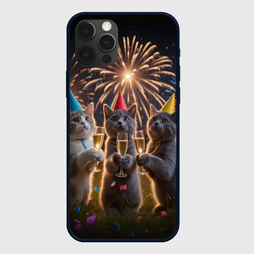 Чехол iPhone 12 Pro Max Праздничные коты / 3D-Черный – фото 1