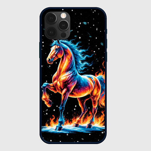 Чехол iPhone 12 Pro Max Лошадь на снегу / 3D-Черный – фото 1