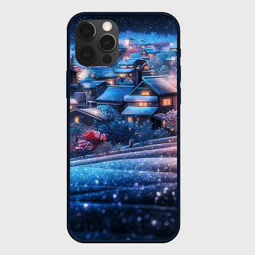 Чехол iPhone 12 Pro Max Новогодний двор в блестках / 3D-Черный – фото 1