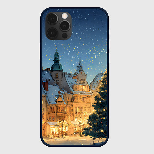 Чехол iPhone 12 Pro Max Новый год в старом городе / 3D-Черный – фото 1