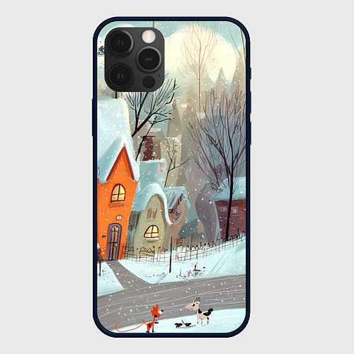 Чехол iPhone 12 Pro Max Милый новогодний дворик / 3D-Черный – фото 1