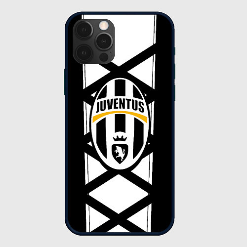 Чехол iPhone 12 Pro Max Ювентус геометрия полосы линии / 3D-Черный – фото 1