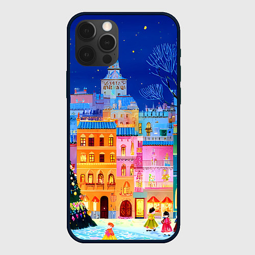 Чехол iPhone 12 Pro Max Разноцветные новогодние домики / 3D-Черный – фото 1