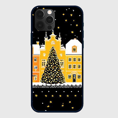 Чехол iPhone 12 Pro Max Новогодняя ночь в городе / 3D-Черный – фото 1