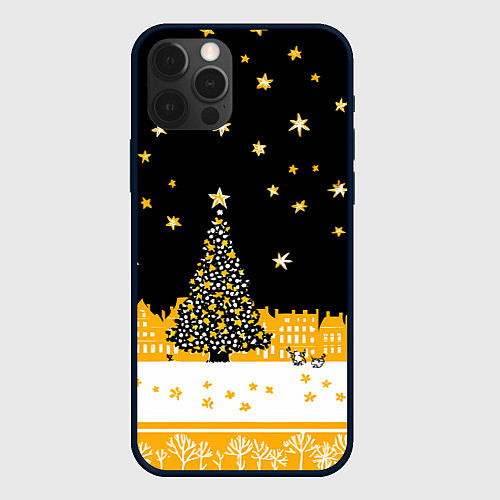 Чехол iPhone 12 Pro Max Новый год в черно-желтом стиле / 3D-Черный – фото 1