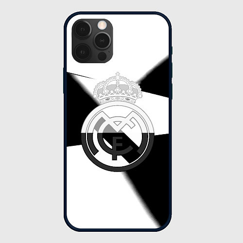 Чехол iPhone 12 Pro Max Реал Мадрид геометрия полосы / 3D-Черный – фото 1