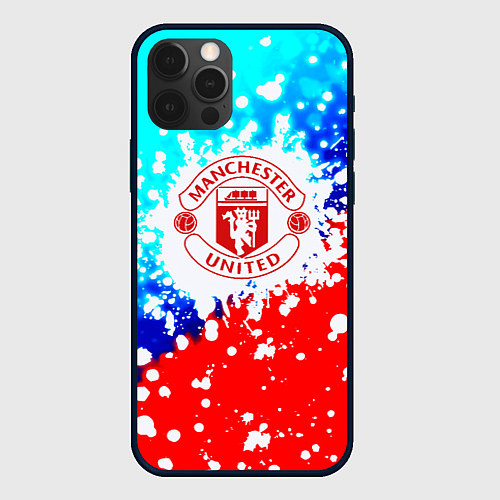 Чехол iPhone 12 Pro Max Манчестер Юнайтед неон / 3D-Черный – фото 1