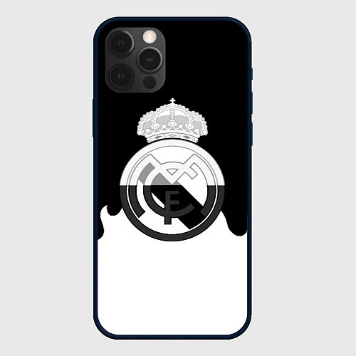 Чехол iPhone 12 Pro Max Реал Мадрид огонь белый / 3D-Черный – фото 1