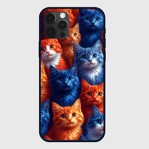 Чехол iPhone 12 Pro Max Разноцветные котики паттерн / 3D-Черный – фото 1
