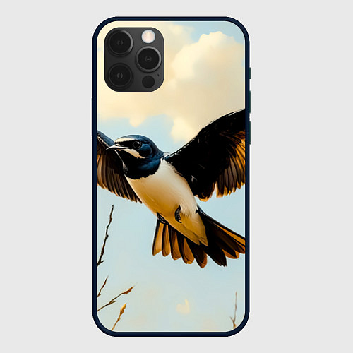 Чехол iPhone 12 Pro Max Полёт ласточки / 3D-Черный – фото 1