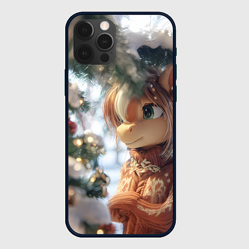 Чехол iPhone 12 Pro Max Лошадка в свитере / 3D-Черный – фото 1