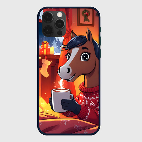 Чехол iPhone 12 Pro Max Лошадка зимним вечером / 3D-Черный – фото 1