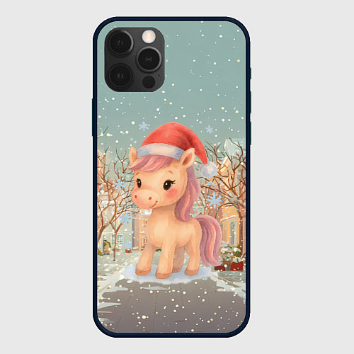 Чехол iPhone 12 Pro Max Маленькая новогодняя милая лошадка / 3D-Черный – фото 1